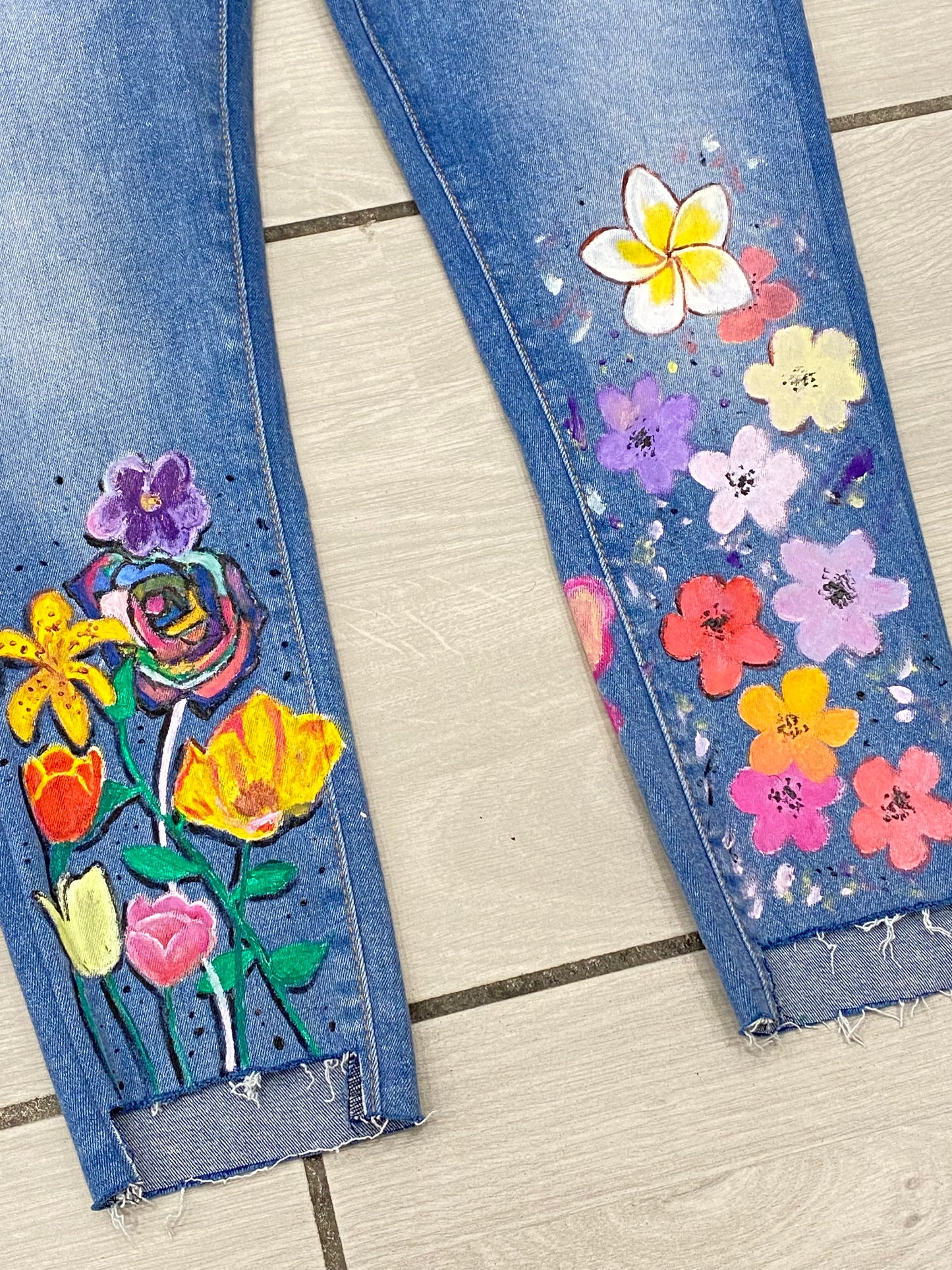 JEANS FLOWERS CUSTOM HANDMADE