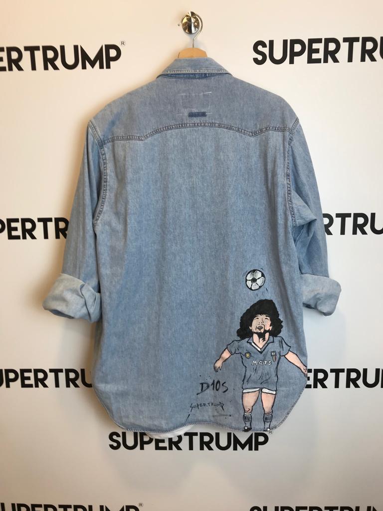 Custom Diego Armando Maradona su camicia di jeans