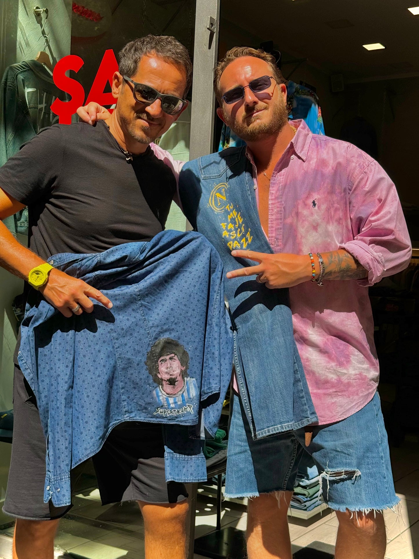 Custom Diego Armando Maradona su camicia di jeans