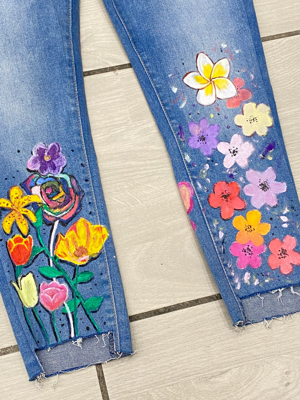JEANS FLOWERS CUSTOM HANDMADE