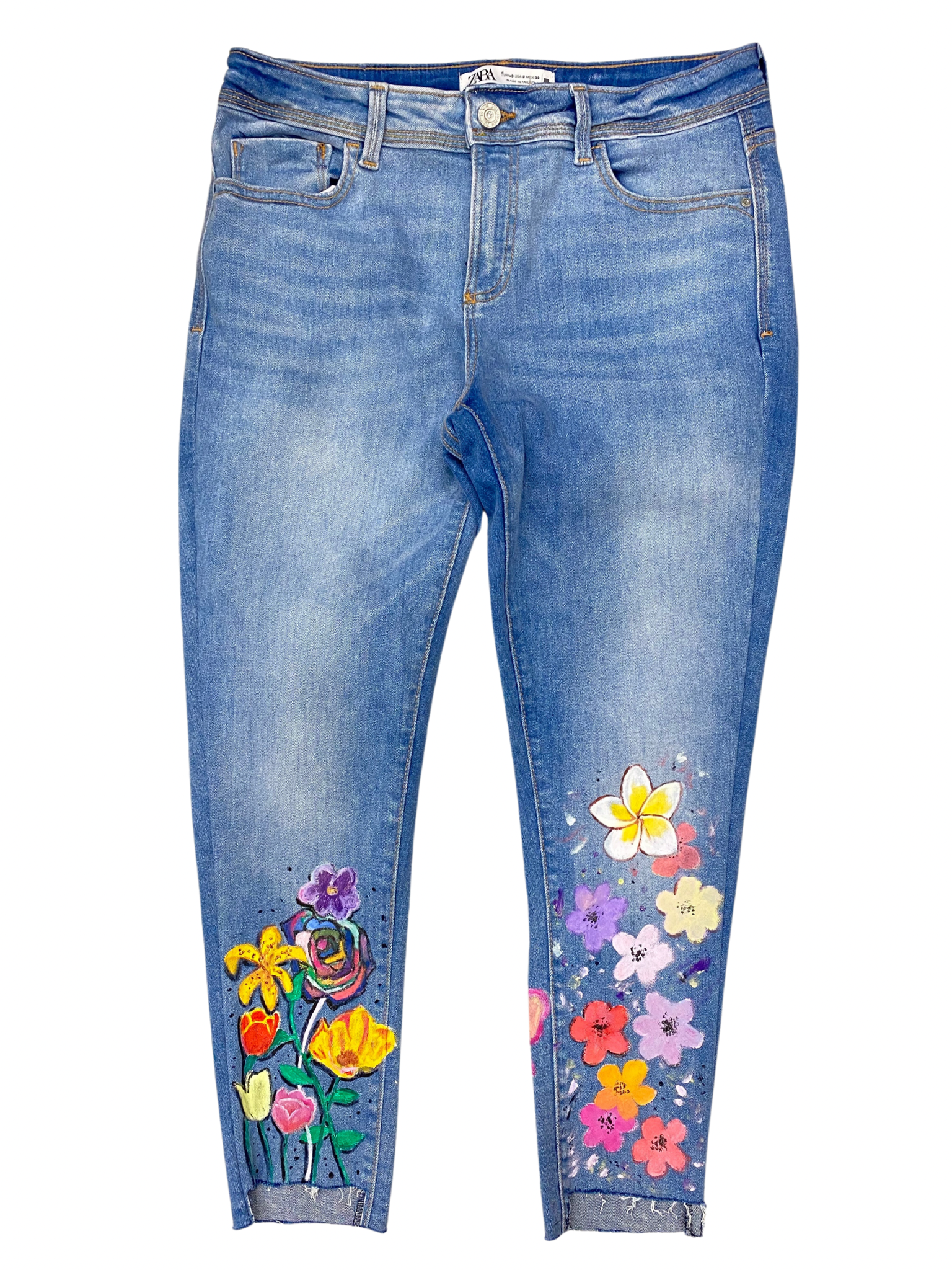 JEANS FLOWERS CUSTOM HANDMADE